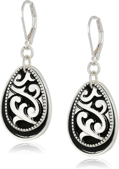 Napier Jet Black and Leather Teardrop Drop Earrings