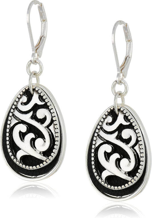 Napier Jet Black and Leather Teardrop Drop Earrings