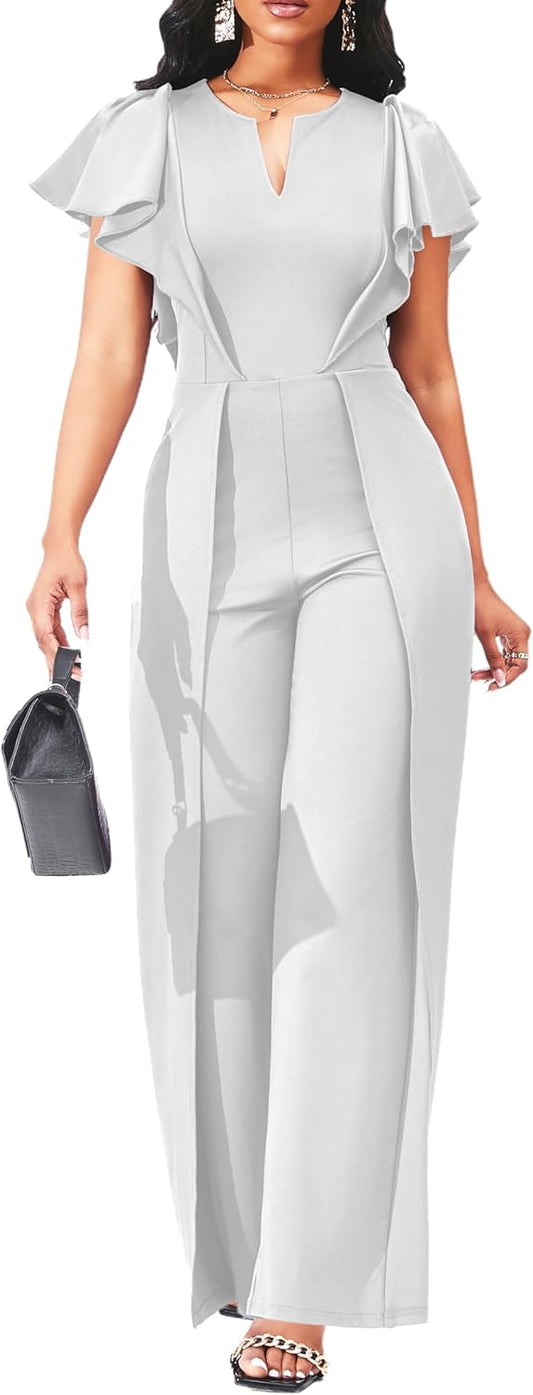SxClub Elegant Jumpsuits for Women Dressy Formal Casual Long Straight Pants Business Jumpsuit