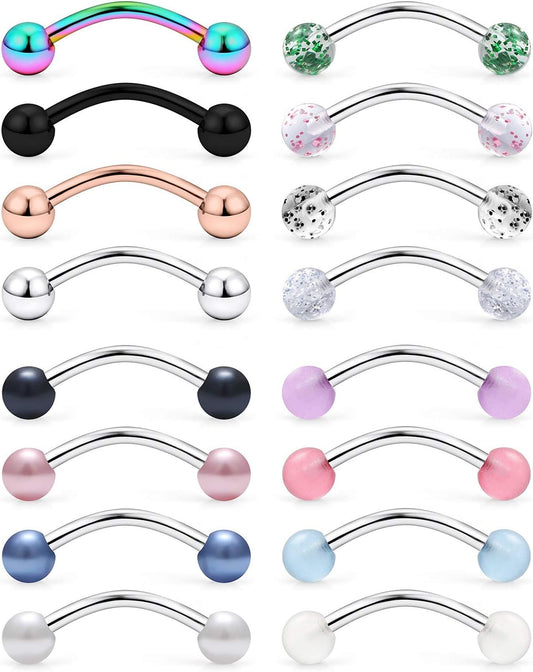 Ruifan 316L Surgical Steel Curved Barbell Snake Eyes Tongue Ring Piercing 16G 14G 4-16PCS