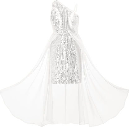 GRACE KARIN Girls Sequin Dress for Teens One Shoulder Formal Birthday Party Wedding Pageant Prom Fancy Dresses 6-14Y
