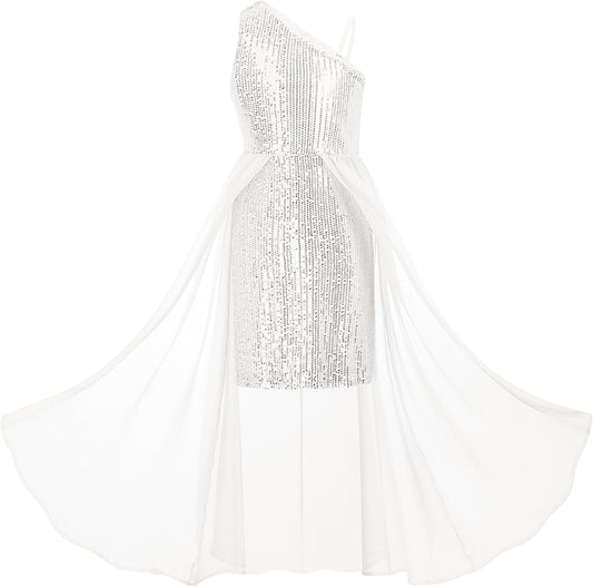 GRACE KARIN Girls Sequin Dress for Teens One Shoulder Formal Birthday Party Wedding Pageant Prom Fancy Dresses 6-14Y