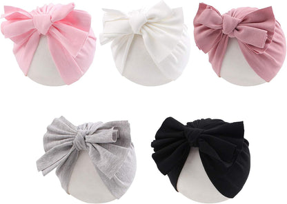 Baby Girl Turban Newborn Beanies Hat 5 Pieces Cotton Infant Girls Headwraps Toddler Kids Hats 0-3 Years