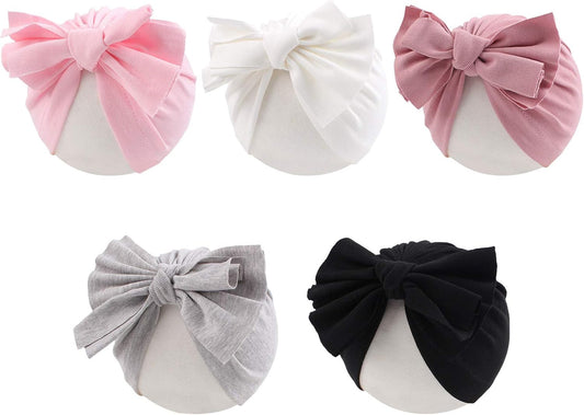 Baby Girl Turban Newborn Beanies Hat 5 Pieces Cotton Infant Girls Headwraps Toddler Kids Hats 0-3 Years