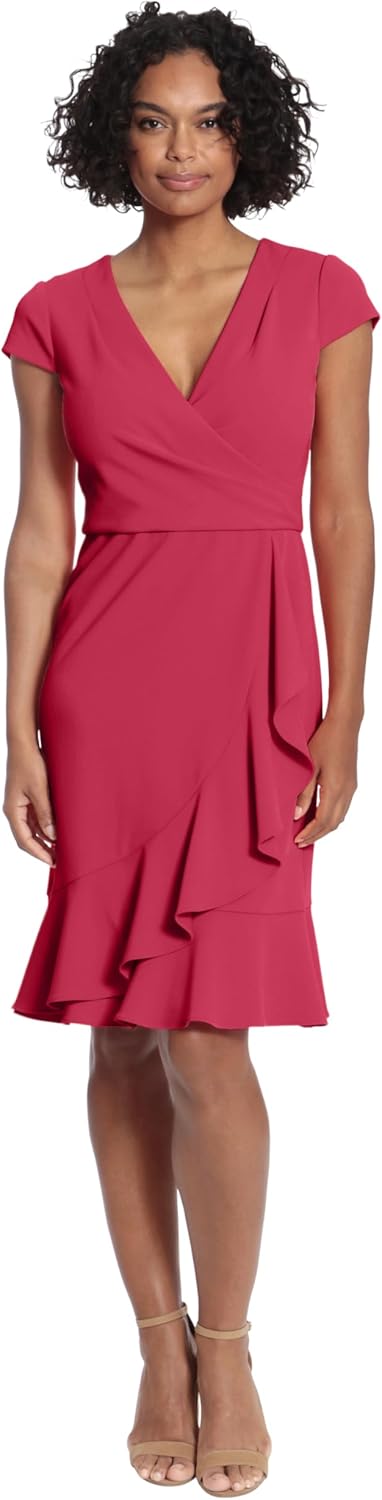 London Times Women's Dresses Feminine Ageless Surplice V-Neck Faux Wrap Ruffle Dress Office Event Shower Guest of