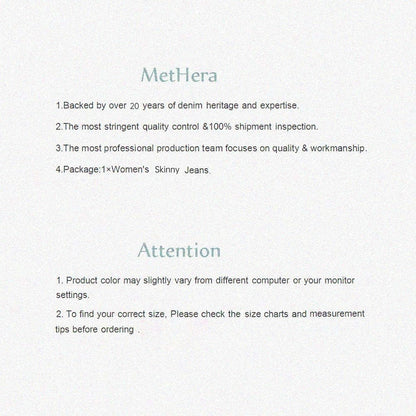 MetHera Women's Mia High Rise Stretch Skinny Shaping Jeans