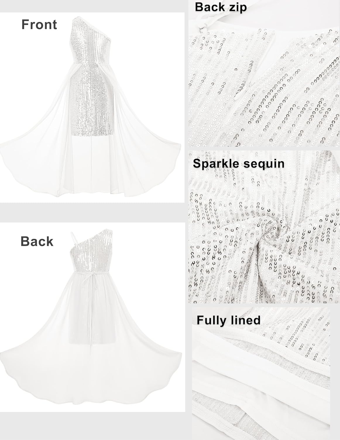 GRACE KARIN Girls Sequin Dress for Teens One Shoulder Formal Birthday Party Wedding Pageant Prom Fancy Dresses 6-14Y