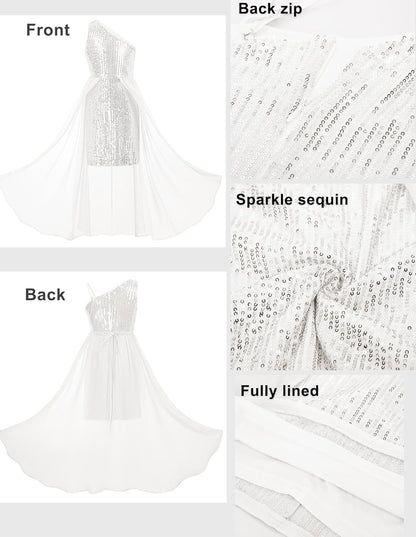 GRACE KARIN Girls Sequin Dress for Teens One Shoulder Formal Birthday Party Wedding Pageant Prom Fancy Dresses 6-14Y