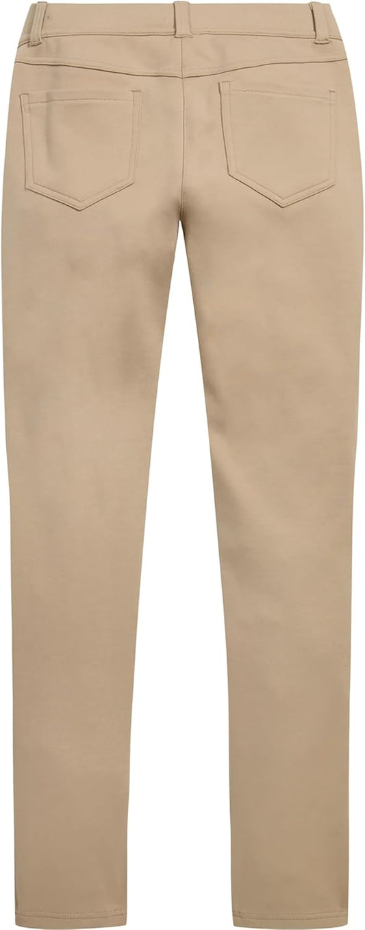 Nautica Girls' School Uniform Interlock Skinny Leg Jegging, Elasticized Waistband with Faux Button Closure, Stretch Material