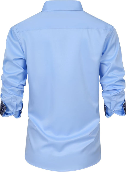 Mens Dress Shirts Long Sleeve Dress Shirts for Men Inner Contrast Button Down Casual Shirts for Men Big and Tall