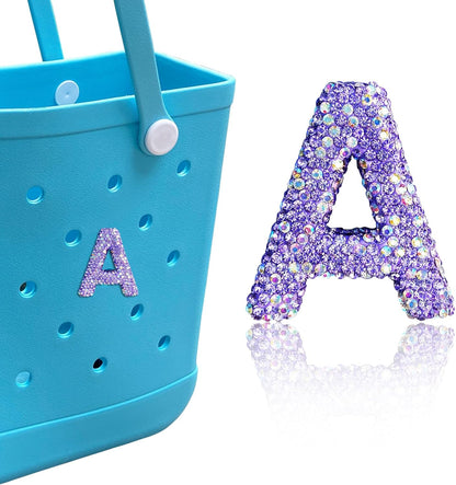 Diamond Letter Charms for Bogg Bag, Alphabet Sparkling Purple Rhinestones Lettering Accessories Charms for Simply Southern Bag, Insert Letters Charm for Handbag Beach Tote.
