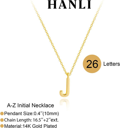 HANLI Initial Necklaces for Women - 14k Gold Plated Dainty Letter Necklace Simple Alphabet A-Z Necklace Personalized Monogram Name Necklace for Women Jewelry