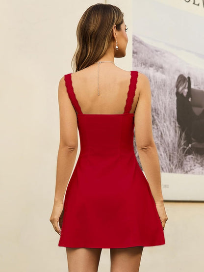 KUTUMAI Lace Square Neck Mini Dress Flowy A Line Short Graduation Dresses for Women Summer 2025