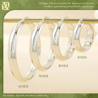 8mm Wide Chunky Gold Hoops 14K Real Gold Plated Hypoallergenic 925 Sterling Silver Hoops Lightweight Big Gold Hoop Earrings for Women 30/40/50/60mm