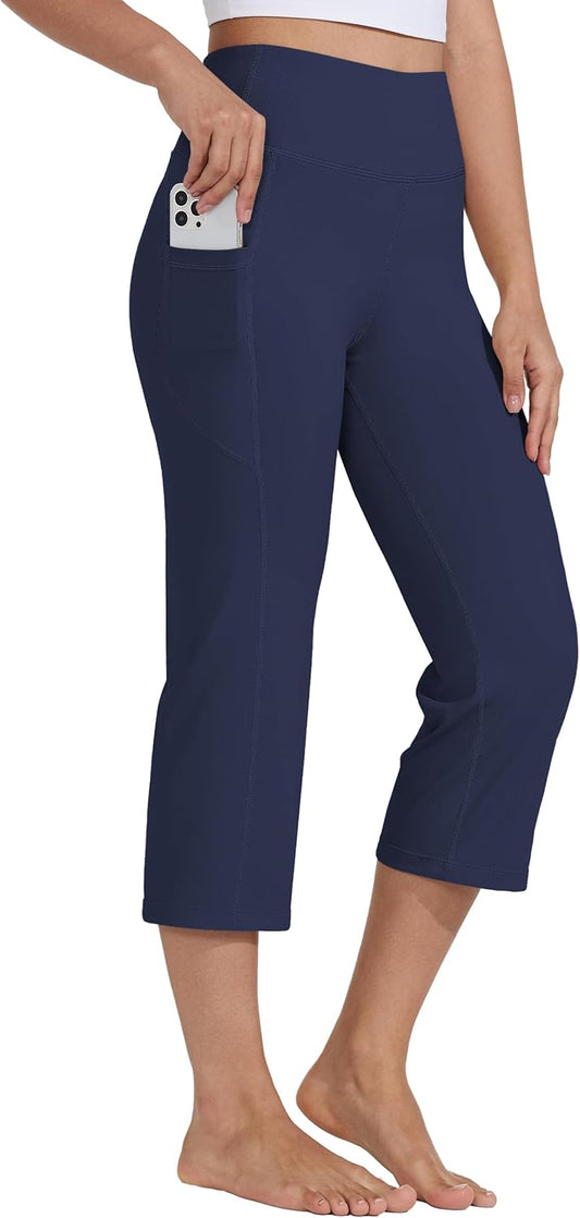 Willit Women's Yoga Capris Pants High Waist Leggings Crop Straight Leg Athletic Exercise Workout Capris 21"