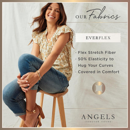 Angels Forever Young Women's Everflex Classic Twill Convertible Straight Mid-Rise Pants