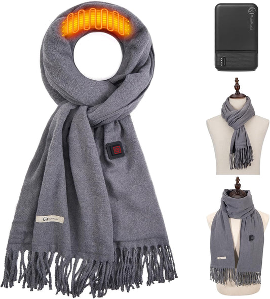 Heated Scarf for Women Rechargeable Neck Warmer, Scarves for Men Winter Warm Intelligent Electric Heating Scarf(grey)