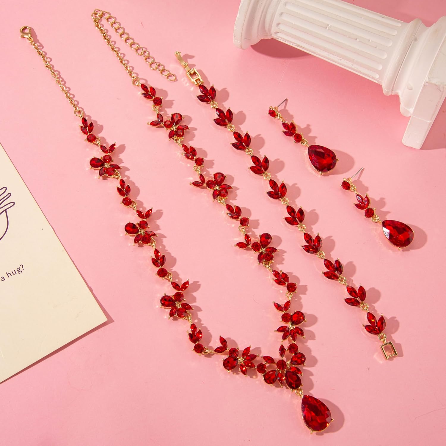 Bridal Wedding Elegant Floral Jewelry Set for Women/Brides/Bridesmaids Crystal Jewelry Set for Wedding Prom Party Bridal Crystal Necklace Earrings Bracelet Set