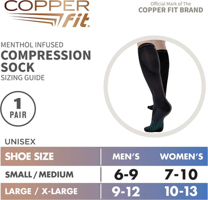 Copper Fit womens Ice Menthol Infused Compression Socks, Black, Small-Medium US