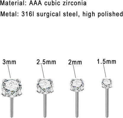 FANSING Single 316L Surgical Steel Threadless Labret Stud with CZ for Nose Cartilage Helix Rook Conch Tragus Earlobe Piercings