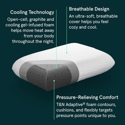 Tuft & Needle Premium Pillow, Standard Size with T&N Adaptive Foam, Sleeps Cooler & More Supportive Than Memory Foam Pillows, CertiPUR-US and Greenguard Gold Certified, 3-Year True Warranty,White