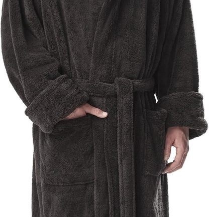 Arus Men's Fleece Robe, Long Hooded Turkish Bathrobe