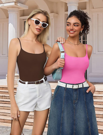 Avidlove Tank Top Bodysuit for Women Square Neck Double Lined Body Suits One Piece Thong Basic Summer Cami Tops
