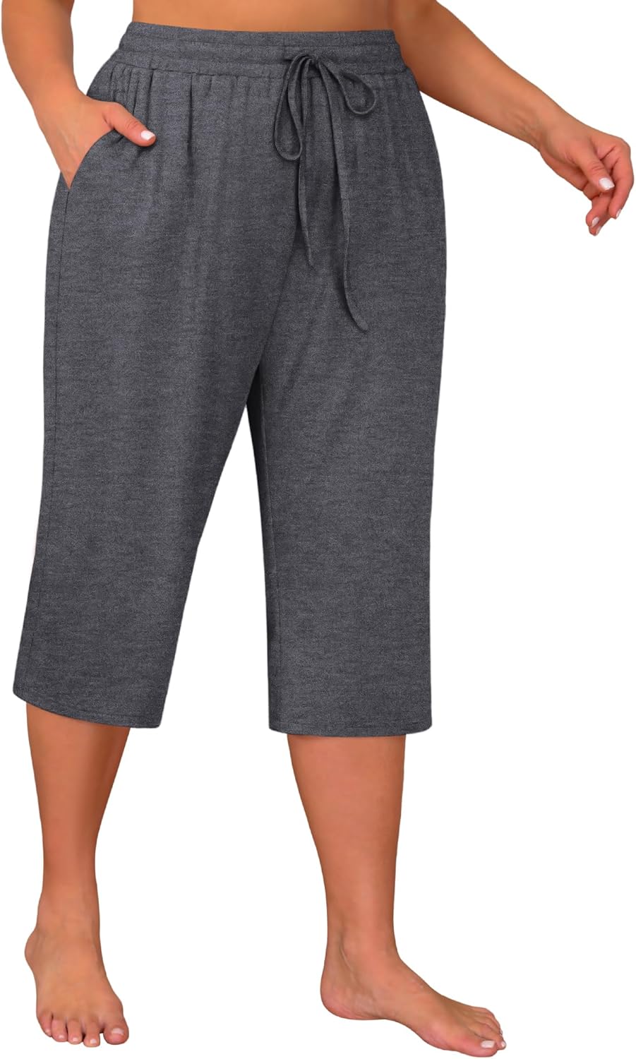 Huukeay 3 Pack Women's Plus Size Capris, Drawstring Cotton Yoga Capri Sweatpants Summer Casual Loose Cropped Pant with Pocket