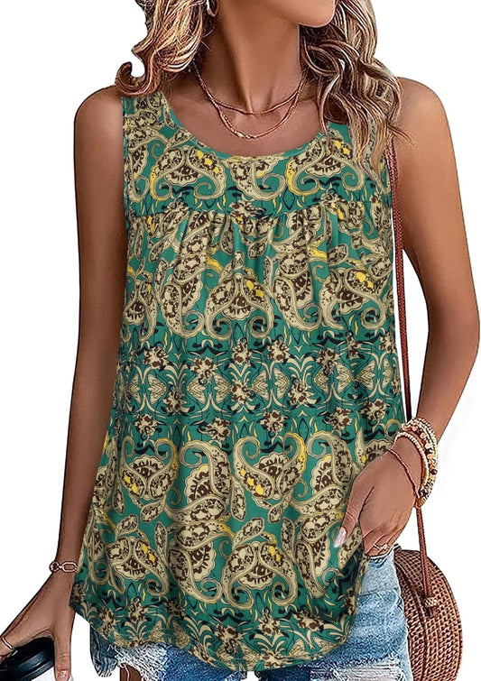 CHICGAL Womens Summer Tank Tops Sleeveless T Shirt Casual Loose Fit Tunic Blouses