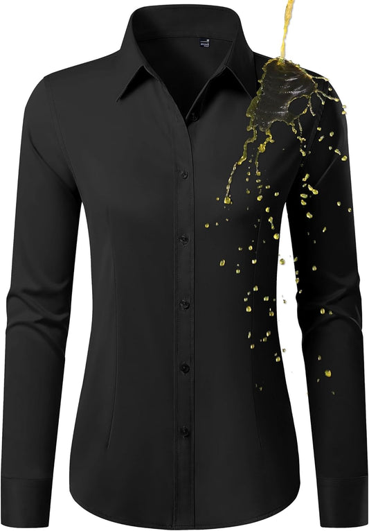 Button Down Shirts for Women Dress Shirts Collared Long Sleeve Fitted Work Blouse Wrinkle Free Tops