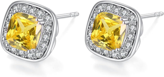 VONSSY Hypoallergenic Gemstone Stud Earrings, Brilliant Cubic Zirconia Crystal Earrings, 925 Silver Posts Nickel Free, Created Diamond Square Earrings Jewelry Gift for Women Wife Mother Daughter