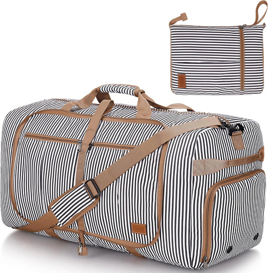 80L Large Duffle Bag for Travel, 26” Travel Duffel Bag with Shoe Compartment, Foldable Collapsible Overnight Bag Gym Bag Weekender Bags for Men Women, Water & Tear Resistant (Stripe, 80L)