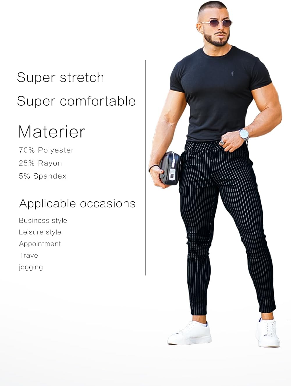 GINGTTO Mens Chino Pants Slim Fit Stretch Pinstripe Pants Men Dress