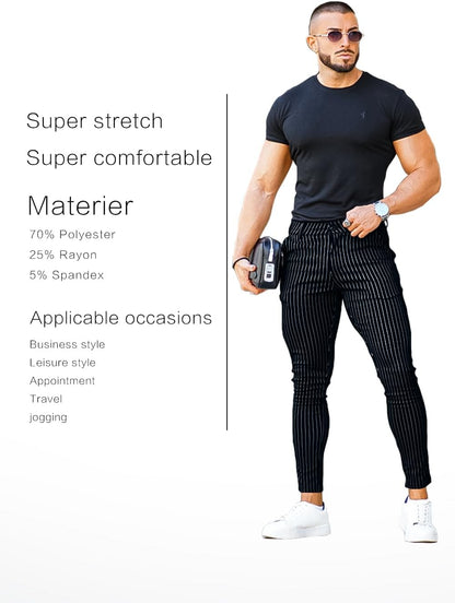 GINGTTO Mens Chino Pants Slim Fit Stretch Pinstripe Pants Men Dress
