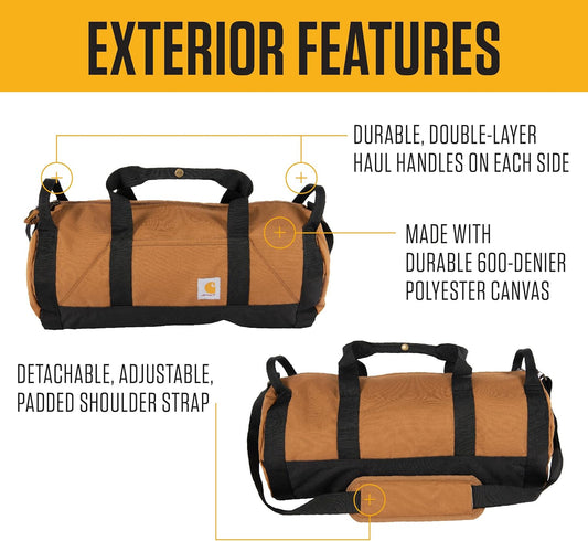 Carhartt Classic Round Duffel with Utility Pouch, Heavy-Duty, Water-Resistant Packable Gear Bag for Jobsite, Gym, and Travel