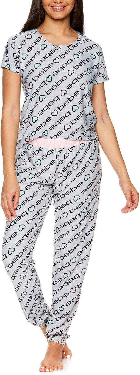 bebe Womens PJs Sets 2 Piece with Tee and Pajama Pants,Women's Sleepwear, Ladies Pajamas Sets