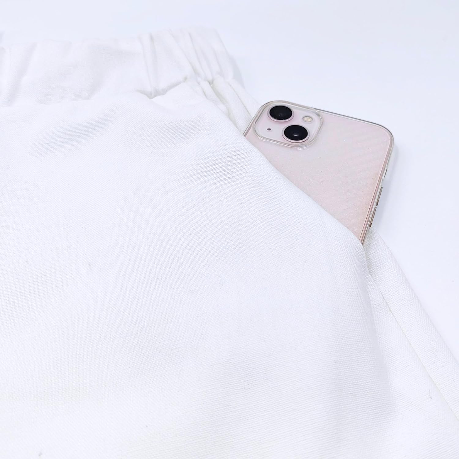 Womens Linen Pants with Pockets High Waist Comfy White Casual Pants Lightweight Loose Trousers