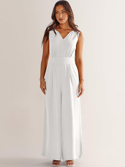 ANRABESS Jumpsuits for Women Summer Dressy Casual Linen Romper Sleeveless V Neck High Waist Wide Leg Beach Vacation Outfits