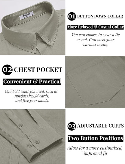 COOFANDY Men's Long Sleeve Button Down Shirts Casual Cotton Linen Shirts Summer Beach Shirt with Pocket