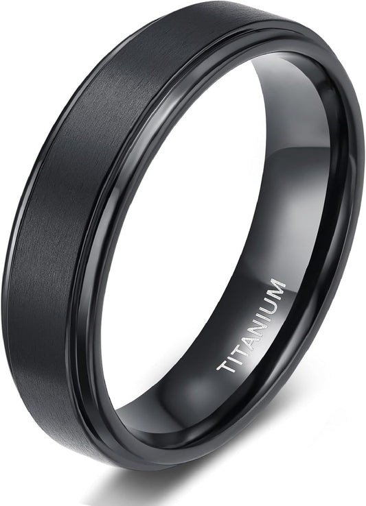 TIGRADE 4mm 6mm 8mm 10mm Black Titanium Rings Wedding Band Matte Comfort Fit for Men Women Size 3-15