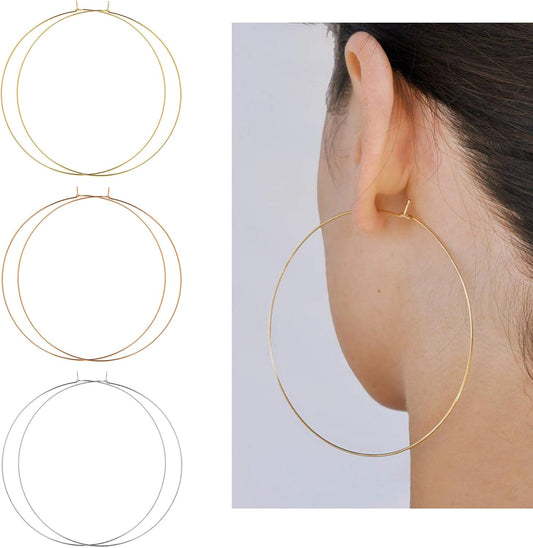 3 Pairs Thin Extra Large Hoop Earrings Set，Fashion Huge Gold Hoops 18k Gold Plated Lightweight Stainless Steel Hoops Big Geometric Round Gold Hoop Earrings Set Minimalist Jewelry for Women