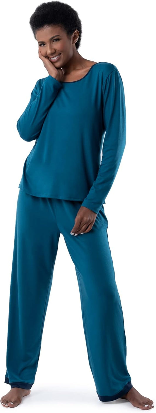 Fruit of the Loom Women's Long Sleeve Tee and Pant 2 Piece Sleep Set
