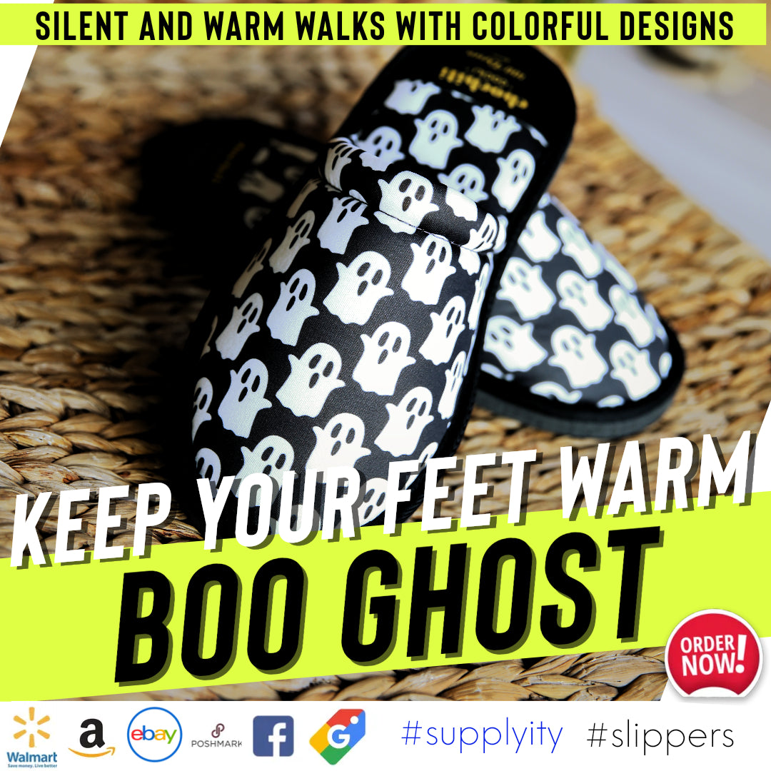 Chochili Men Ghost Home Slippers Black White Lightweight Silent Walk Size 8 to 10