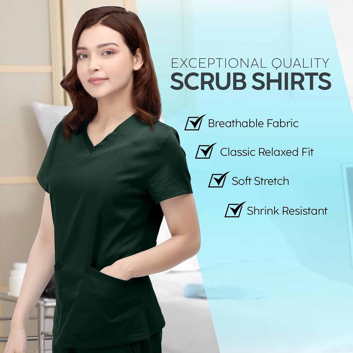 NY Threads Scrub Tops for Women Soft Stretch V-Neck Medical Scrub Top with Pockets