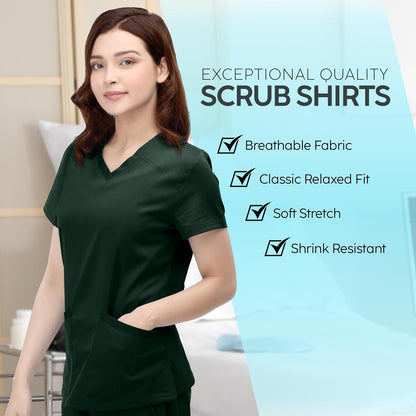 NY Threads Scrub Tops for Women Soft Stretch V-Neck Medical Scrub Top with Pockets