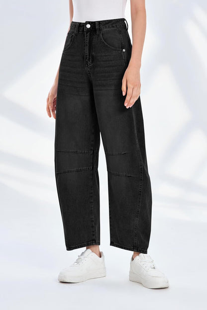 PLNOTME Women's Baggy Boyfriend Jeans Vintage Wide Leg Mid Rise Barrel Denim Ankle Pants