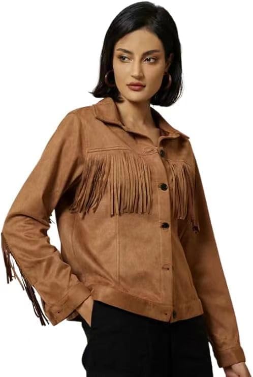 ADOR Faux Suede Jacket Women Fringe Casual Button Down Long Sleeve Cowgirl Style Coat for Fall Outfits