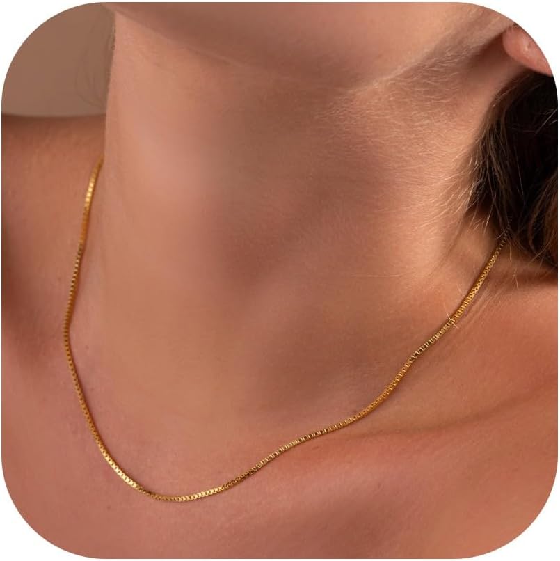 Krfy Gold Chain Necklace for Women Trendy - 925 Sterling Silver Clasp Dainty Choker Necklace 14K Gold Plated 14/16/18/20 inch Thin Simple Box Figaro Chain Herringbone Necklace Gold Jewelry for Women