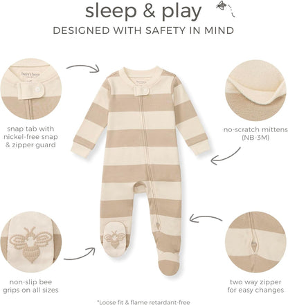 Burt's Bees Baby Baby Girls Pajamas, Zip Front Non-Slip Footed Sleeper Pjs, 100% Organic Cotton