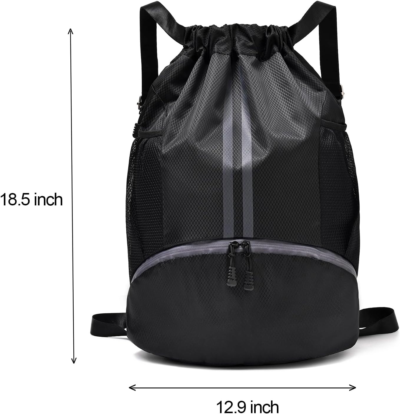 Drawstring Gym Bag for Men, Waterproof Drawstring Backpack for Women, Swim with Shoes Compartment, Pull String Sport Bag for Soccer and Basketball. (Grey)